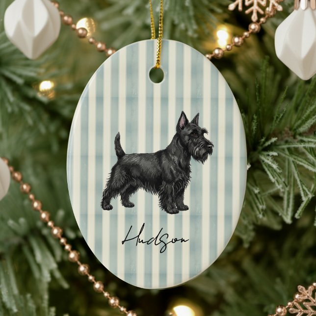 Décoration En Céramique Portrait pour animal de compagnie tiré à la main C (Celebrate the holidays with this timeless, vintage striped pet portrait! )