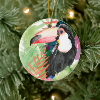 Portrait toucan avec Feuilles tropicaux
