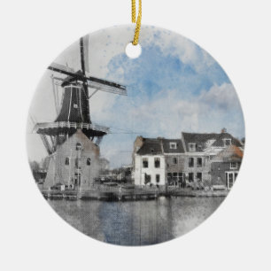 Décoration En Céramique Poster Vintage voyage de Pays-Bas et moulin