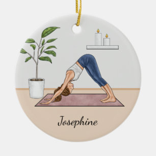 Décoration En Céramique Posture du chien tête en bas Yoga Femme Et Nom per