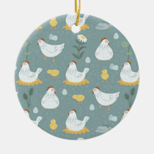 Décoration En Céramique Poules rêvant dans le poulailler en bleu sarcelle