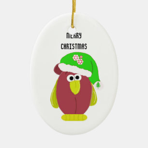 Décoration En Céramique Poulet de dessin animé avec un chapeau de Père Noë