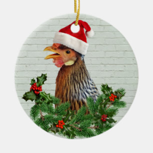 Décoration En Céramique Poulet de Père Noël
