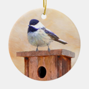 Décoration En Céramique Poulet sur la peinture d'oiseaux Art original