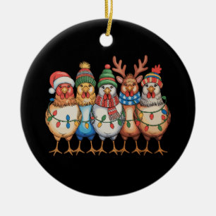 Décoration En Céramique Poulets de Noël Xmas Ferme drôle Saison des Fêtes
