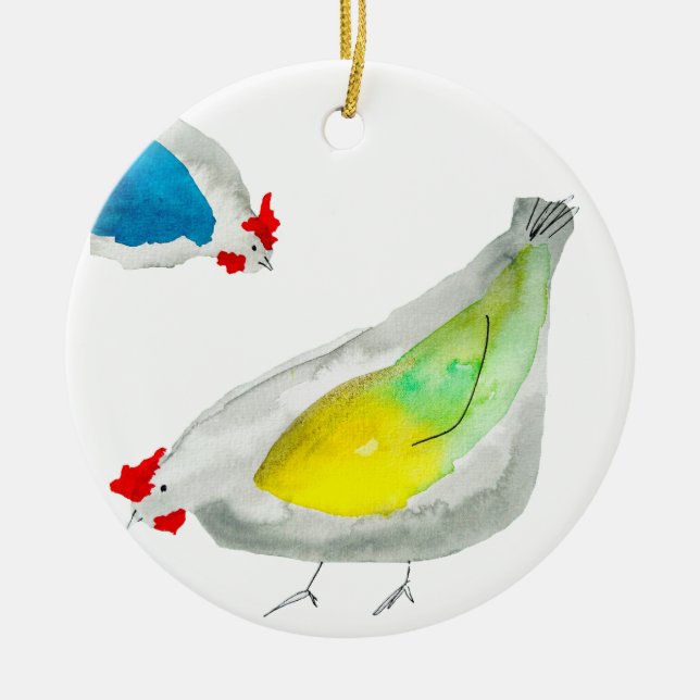 Décoration En Céramique Poulets mignons aquarelle (Devant)