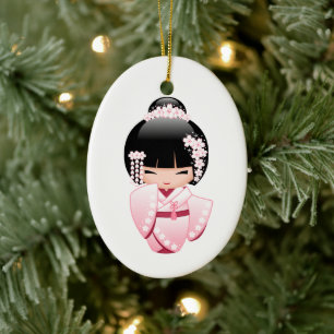 Décoration En Céramique Poupée Kokeshi en Kimono Rose