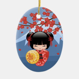 Décoration En Céramique Poupée rouge Sakura Kokeshi - mignonne Geisha Gir