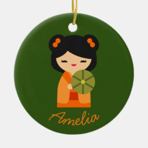 Décoration En Céramique Poupées japonaises de Cute orange Kokeshi