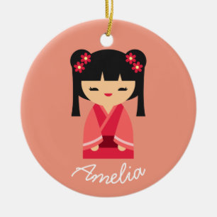 Décoration En Céramique Poupées japonaises de Kokeshi rose