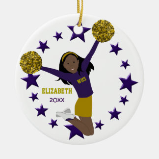 Décoration En Céramique Pourpre et or de pom-pom girl d'Afro-américain