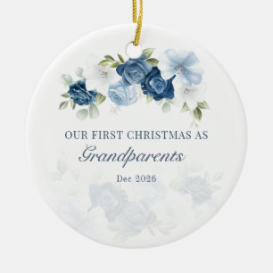 Décoration En Céramique Poussière Florale Bleue Grands-parents 1er Noël