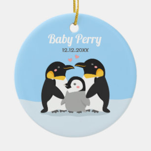 Décoration En Céramique Poussin de pingouin mignon et famille personnalisé