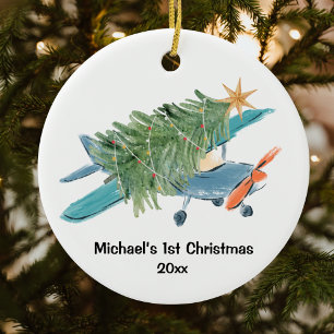 Décoration En Céramique Premier arbre d'avion de Noël personnalisé pour le