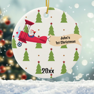 Décoration En Céramique Premier avion de Noël et arbres de Noël garçon per