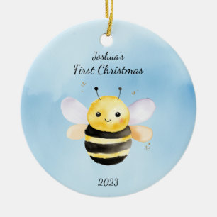 Décoration En Céramique Premier Bumble de Noël du bébéBleu d'abeille Perso