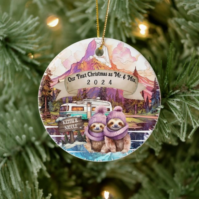 Décoration En Céramique Premier Camping de Noël Couple RV Nouveau marié (Arbre)
