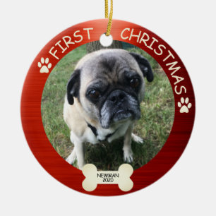 Décoration En Céramique Premier chien de Noël mignon rouge