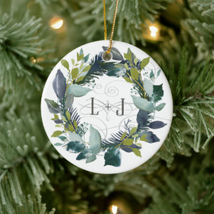 Décoration En Céramique Premier monogramme de couronne de Wreath Watercolo