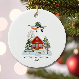 Décoration En Céramique Premier Noël à la maison Avion Cessna Arbre Voyage