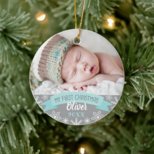 Décoration En Céramique Premier Noël Aqua Bleu Bébé Garçon Photo