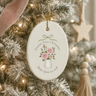 Décoration En Céramique Premier Noël avec fleur de naissance de juin perso