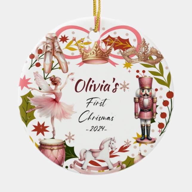 Décoration En Céramique Premier Noël Bébé coquette girly rose (Devant)