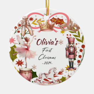 Décoration En Céramique Premier Noël Bébé coquette girly rose