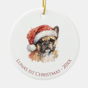 Décoration En Céramique Premier Noël Bulldog français aquarelle