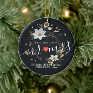 Décoration En Céramique Premier Noël Couronne Fleurie Blanche de M. et Mme