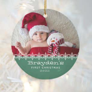 Décoration En Céramique Premier Noël de bébé 2023 Photo Vert