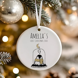 Décoration En Céramique Premier Noël de bébé dessiné à la main dans un sty