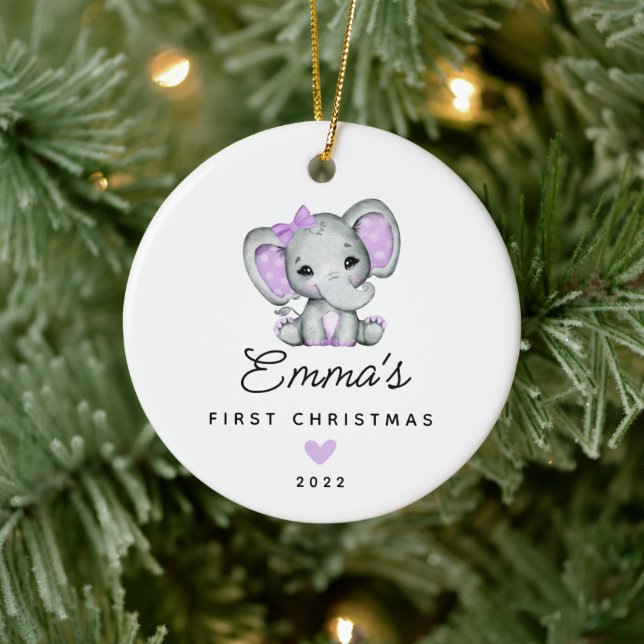 Décoration En Céramique Premier Noël de bébé Éléphant fille (Arbre)