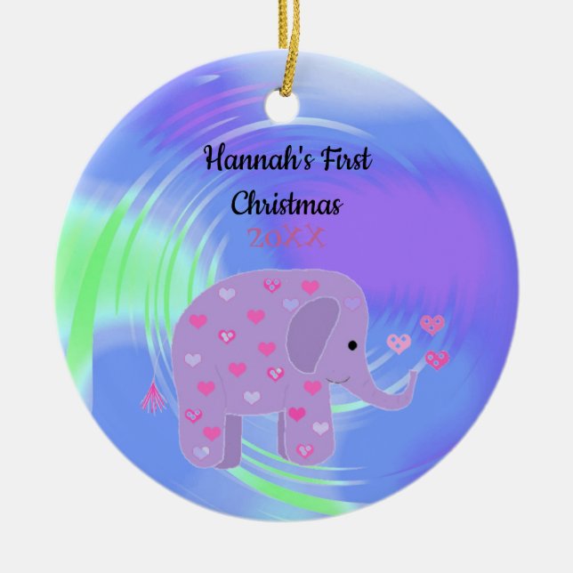 Décoration En Céramique Premier Noël de bébé éléphant violet (Devant)