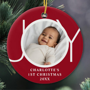 Décoration En Céramique Premier Noël de Bébé Fille Photo Joie Rouge Person