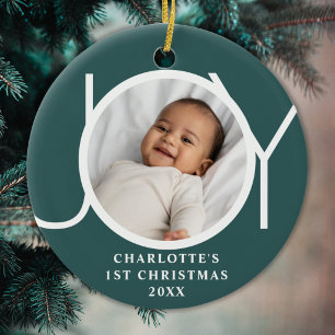 Décoration En Céramique Premier Noël de Bébé Fille Photo Joy Vert Personna