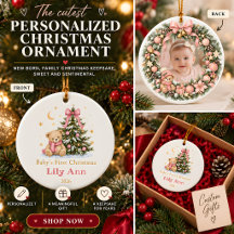 Premier Noël de Bébé Fille Photo Personnalisée