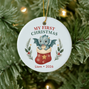 Décoration En Céramique Premier Noël de bébé garçon Dragon personnalisé 