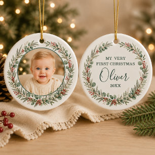 Décoration En Céramique Premier Noël de bébé garçon Photo personnalisée