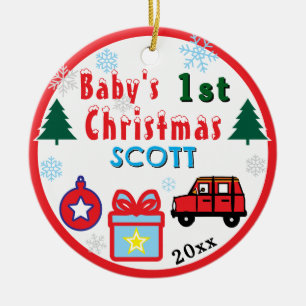 Décoration En Céramique Premier Noël de bébé garçon Rouge Voiture NOM