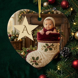 Décoration En Céramique Premier Noël de bébé Monogramme Photo Fantaisiste