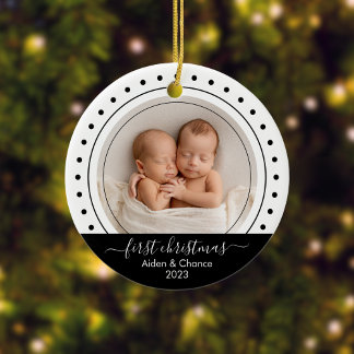 Décoration En Céramique Premier Noël de bébé Noir, points blancs