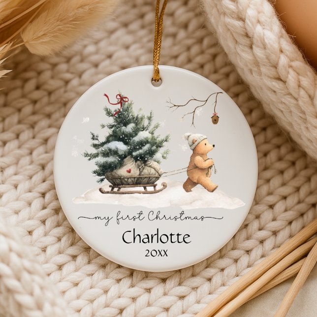 Décoration En Céramique Premier Noël de bébé Ours des Bois (Personalize baby first Christmas with this heartwarming bear in the woods.)