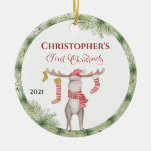 Décoration En Céramique Premier Noël de bébé personnalisé avec un orignal
