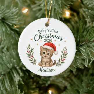 Décoration En Céramique Premier Noël de bébé personnalisé "Chat"