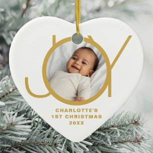 Décoration En Céramique Premier Noël de bébé personnalisé Photo Or Blanc D