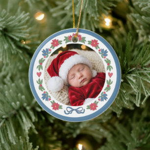 Décoration En Céramique Premier Noël de bébé Photo Bleu Rouge Nordique