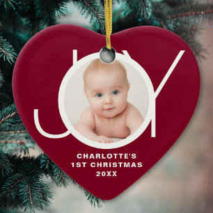 Décoration En Céramique Premier Noël de bébé Photo Joy Marron personnalisé