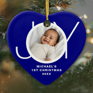 Décoration En Céramique Premier Noël de bébé Photo personnalisée Bleu Nuit
