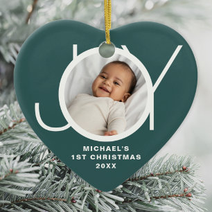 Décoration En Céramique Premier Noël de bébé Photo personnalisée Vert